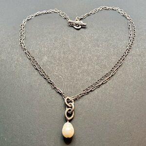 Silpada "Sterling Teardrop" Pearl & Double Chain Toggle Necklace N1353 - Retired